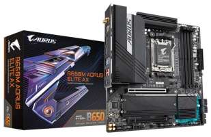 Материнская плата mATX GIGABYTE B650M AORUS ELITE AX (AM5, AMD B650, 4*DDR5 (6666), 4*SATA 6G RAID, 2*M.2, 2*PCIE, 2.5Glan WiFi, BT, HDMI, DP, USB Typ